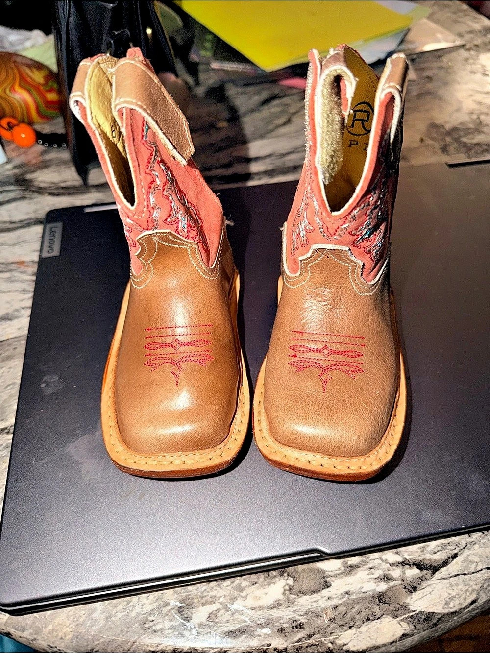 Roper Cowbabies Cactus Western Boots Brown & Pink Girls 3